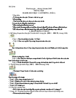 Giáo án Tiếng Việt Lớp 3 - Tuần 8 - Năm học 2015-2016